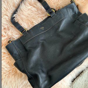Fossil Black Pebbled Satchel Crossbody Bag